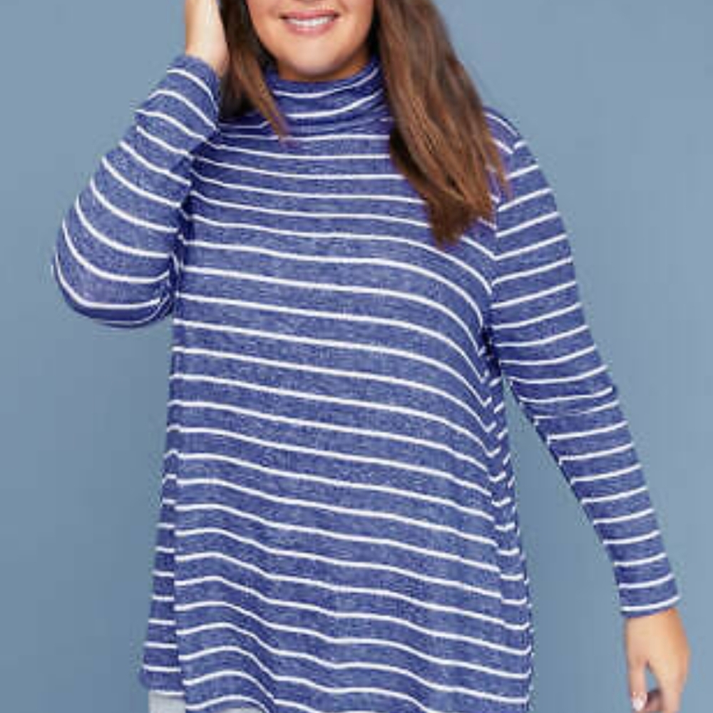 Lane Bryant Blue and White Striped Super Soft The Tee Shop Tunic Top